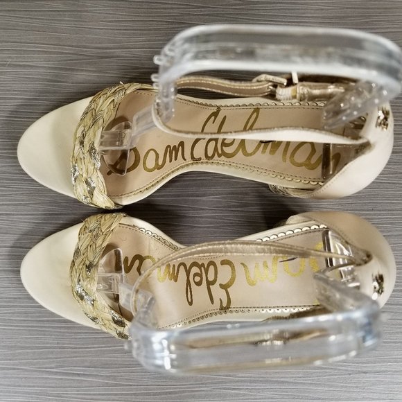 Sam Edelman Yoana Woven Trim Sandal, Ivory & Gold, Womens Size 9.5 M / 39.5 - Picture 10 of 13